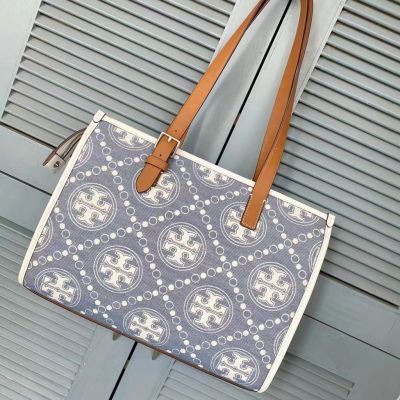 2023 new Tory Burch Latest T Monogram Denim Jacquard Small Tote bag