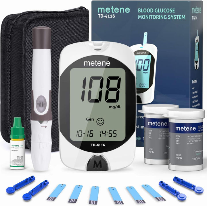 Metene TD-4116 Blood Glucose Monitor Kit, 100 Glucometer Strips, 100 ...