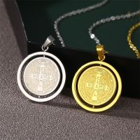 【CW】◕✽◆  Religious San Benito Medal Pendant Rotatable St. Benedict Memorial Necklaces Pendants Catholic Jewelry