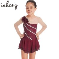 ↂ∈❧ Shiny Rhinestone Flower Figure Skating Dress Kids Girl Ballet Gymnastics Leotard Mesh Splice Ballerina Dance Competition Costume