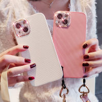 แฟชั่นเพชรเคสศัพท์พร้อมสายคล้องศัพท์มือถือสำหรับ 12 13 11 Pro Max Case Stripes เคสศัพท์สำหรับ 13 PRO Case