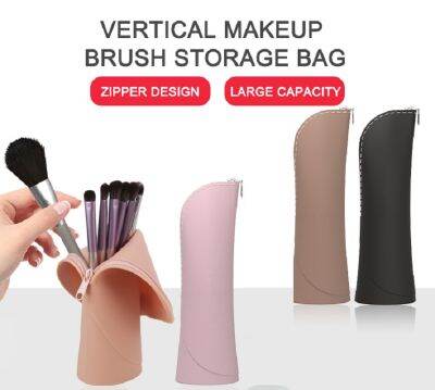 Compact Makeup Brush Holder. Upright Brush Holder Travel Makeup Brush Holder Zippered Cosmetic Bag Silicone Toiletry Bag