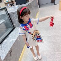 Ready Stock Promotion Girls Short-Sleeved T-Shirt Baby Girl Beautiful Dress Cute Cartoon Pattern Children Mid-Length