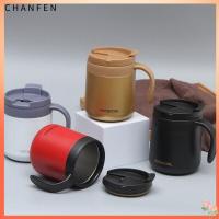 CHANFEN ถ้วยสแตนเลสพกพาสำหรับเดินทางมีฝาปิดและพร้อมที่จับขวดทนความร้อนแก้วกันร้อนแก้วกาแฟ