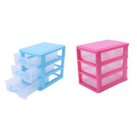 2 Pcs 3 Layers Mini Translucent Drawer Type Plastic Storage Box, Rose Red &amp; Blue