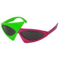 Lennie1 Novelty Funny Glasses Green Pink Contrast Hip-Hop Asymmetric Triangular Sunglasses Party Decorations Supplies