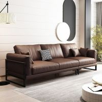 TATA HOME leather sofa  Italian modern minimalist living room leather sofa หนังแถวตรงหัวโซฟาชั้นหนังวัวที่ทันสมัยเรียบง่ายห้องนั่งเล่นพาร์ทเมนท์ขนาดเล็กใหม่ระดับไฮเอนด์หนังศิลปะsofa