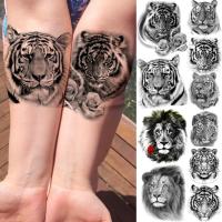 3D Black Tiger Rose Flower Temporary Tattoos For Women Adult Men Realistic Black Animal Fake Tattoo Lion Forearm Washable Tatoos Stickers