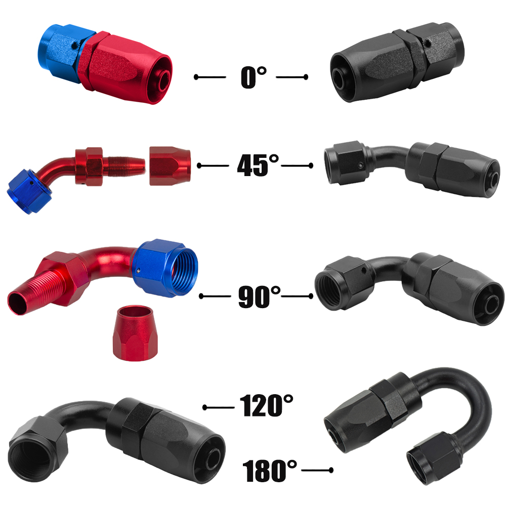 Universal Black&Red AN4/AN6/AN8/AN10 Push on Hot End Fitting Fuel Oil Cooler 0/45/90/120/180 Degree Reusable Connection Oil Hot End Car Accessories