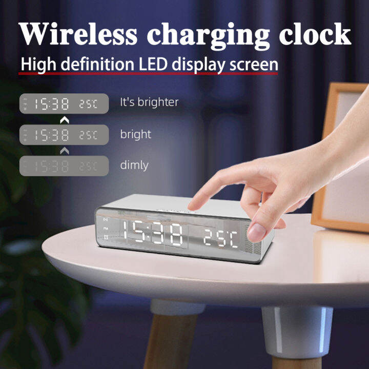 Wireless Charging Alarm Clock Multifunction LED Digital Clock Dimmable