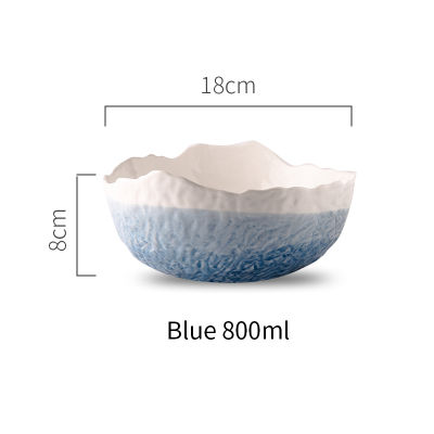 Blue Pink 800ml Nordic Ceramic Salad Bowl Dessert Noodle Bowl Rice Bowl Restaurant Dinner Tableware Porcelain Cutlery Set