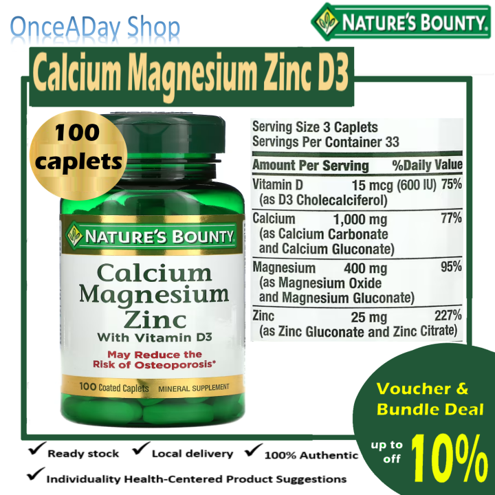 Natures Bounty Calcium Magnesium Zinc With Vitamin D3 100 Coated Caplets Once A Day Shop 6275