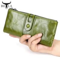 BELA Long Wallet Genuine Cow Leather for Woman Rfid Blocking Coin Purse Fashion Casual with large Capacity Clutch