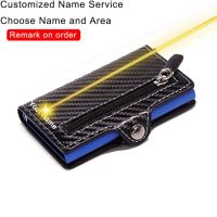 Customized Name Anti-theft Carbon Fiber Wallet Men Credit Card Holder Organizer Zipper Coins Pocket RFID Cardholder &amp;Money Clips Wallets