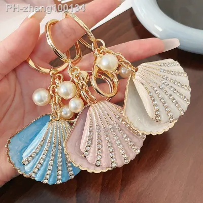 Creative Pearl Keychain Rhinestone Key Chain Ring Cute Key Holder Women Bag Charm Keyring Fashion Jewelry Car Pendant Wholesale