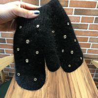 Fashion Women Girl Winter Gloves Pure Color Rhineston Rabbit Fur Mittens Soft Warm Candy Color Double Layer Female Gloves Gifts