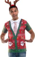 Faux Real Mens 3D Photo-Realistic Ugly Christmas Sweater Short Sleeve T-Shirt