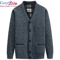 Cozy ชายเสื้อกันหนาว V-Neck Plus กำมะหยี่หนานุ่มเสื้อกันหนาวถักสีทึบ