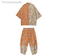 ♙☂ Homens chineses conjuntos de pijamas guindaste floral poliéster 2pcs cardigan kimono robe terno tamanho grande roupa dormir