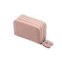 【✲High Quality✲】 bangho70 เคส Dompet Koin ใส่บัตรกระเป๋าสตางค์ใส่บัตรเครดิตสำหรับใส่กระเป๋าสตางค์ซิปคู่กระเป๋าเก็บบัตรธุรกิจของรองเท้าหนังแท้สตรีสีแดงสีชมพู