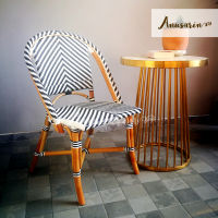 Anusarin เก้าอี้หวาย Rattan French Bistro Chair 02 in Herringbone Pattern หวายแท้และหวายPE - Black&amp;White