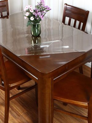 （HOT) ผ้าปูโต๊ะแก้วใสใสแผ่นคริสตัลโต๊ะกาแฟสี่เหลี่ยมผืนผ้าแผ่นรองโต๊ะกาแฟแผ่นรองโต๊ะกันน้ำไม่ต้องล้าง PVC พลาสติก