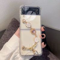[On1ine 3C Digital} Bling Glitter Diamond Bow Bracelet เคสโทรศัพท์สำหรับ Samsung Galaxy Z Flip 3 5G Clear Shockproof Wristband 4 Cover