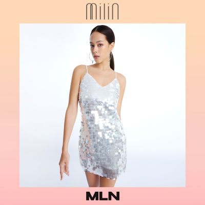 [MILIN] V neck spaghetti straps Sequin mini dress เดรสสั้นสายเดี่ยวคอวีประดับเลื่อม Caspia Dress / MLN