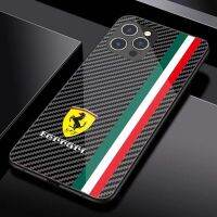 เคสสำหรับไอโฟนโทรศัพท์กันกระแทก Ferrari 14 /Pro/plus/Pro Max/ 13/12/11-กระจกป้องกัน