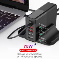 พอร์ต USB PD แบบคู่6พอร์ต75W,สำหรับแท็บเล็ต iPhone ที่ชาร์จแลปท็อปโทรศัพท์ประเภท C อุปกรณ์เสริมที่ชาร์จอย่างรวดเร็วอะแดปเตอร์จ่ายไฟ3.0 QC