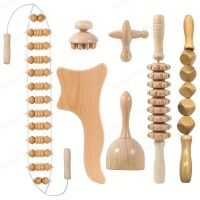 geegostudio 7pcs Professional Wood Therapy Massage Tools, Lymphatic Drainage Massager, Wood Cup Massage Roller Stick Contouring Board For Anti-Cellulite, Body Shaping