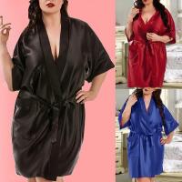 Plus Size Women y Pajamas Satin Fashion Bathrobe Nightgown Robe Lingerie Sleepwear