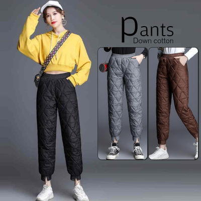 Women Winter Windproof Warm Down Cotton Pants Padded Quilted Trousers Elastic Waist Casual Sweatpants