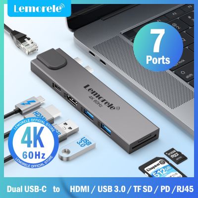Lemorele TC47 7-in-2 USB C HUB For MacBook 4K 60Hz HDMI Wireless Type C Gigabit Docking Station Adapter 100W PD RJ45 SD/TF Slot