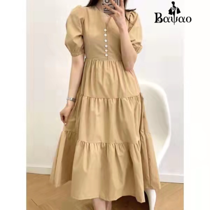 baao BabyDoll Korean Button collar Maxi Dress | Lazada PH