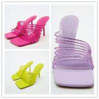 2023 ZARAˉSummer New Line Up Flip Flop Rose Red Shiny Embellishment French High Heel Sandals for Women