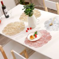 6/4PCS Round Placemats Restaurant Hollow PVC Decoration Meal Mat Anti-hot Dining Table Line Mat Steak Plate Pad