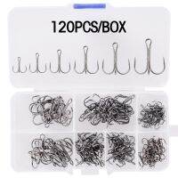 Aorace 120/50pcs High Carbon Steel Treble Fishing Hooks Blank Hard Lure Round Bent Triple Artificial Lure Fishhooks Set With Box