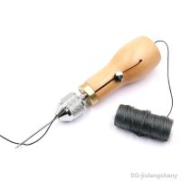 ◑☑ Leeseph Canvas Leather Sewing Awl Needle with Wooden Handle Nylon Cord Thread and Thimble for Handmade