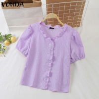 VONDA เสื้อเสื้อแขนพองแต่งระบายแฟชั่นผู้หญิง (ลายดอกไม้เกาหลี) #2