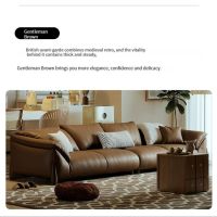 Italian minimalist leather sofa, cowhide inline living room, small household type, modern light luxury