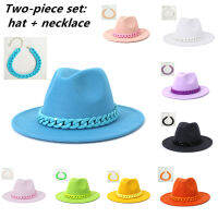 Fedora + Necklace Two-piece Acrylic Chain Accessories New Mens Jazz Hat Trendy Hat Womens Hat Men шляпа женская