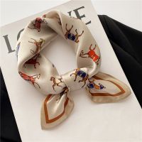 ♕ Horse Print 100 Real Silk Square Scarf Women Luxury Brand Small Neckerchief Female Hair Hand Wrist Foualrd Scarves Bandana