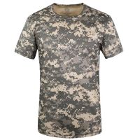 Summer T-Shirt Quick Dry Camouflage O Neck Short Sleeve Tee Shirt Mens Casual Outdoors Tactical Combat T Shirts Military Tops