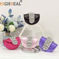 【YD】 Rhinestone Half Round Metal Handle Evening Clutch Purses And Handbags Wedding