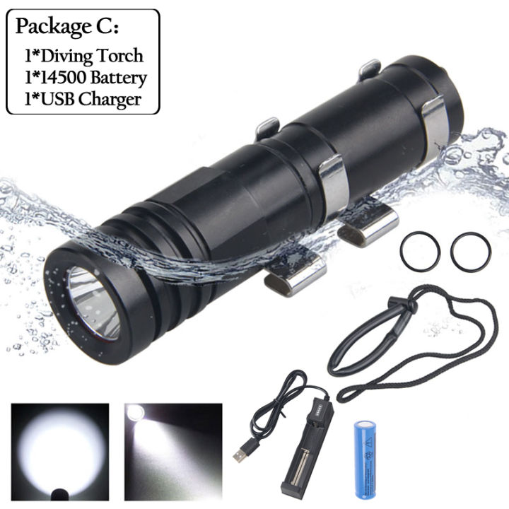 XP-E R3 LED Mini Diving Flashlight 100 Meters Underwater Lantern Professional Waterproof IPX8 Diver Torch With Diving Mask Clip