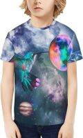 Kids T-Shirt Short Sleeve Galaxy Hummingbird Earth Moon Boys Girls Tee Shirts Tops