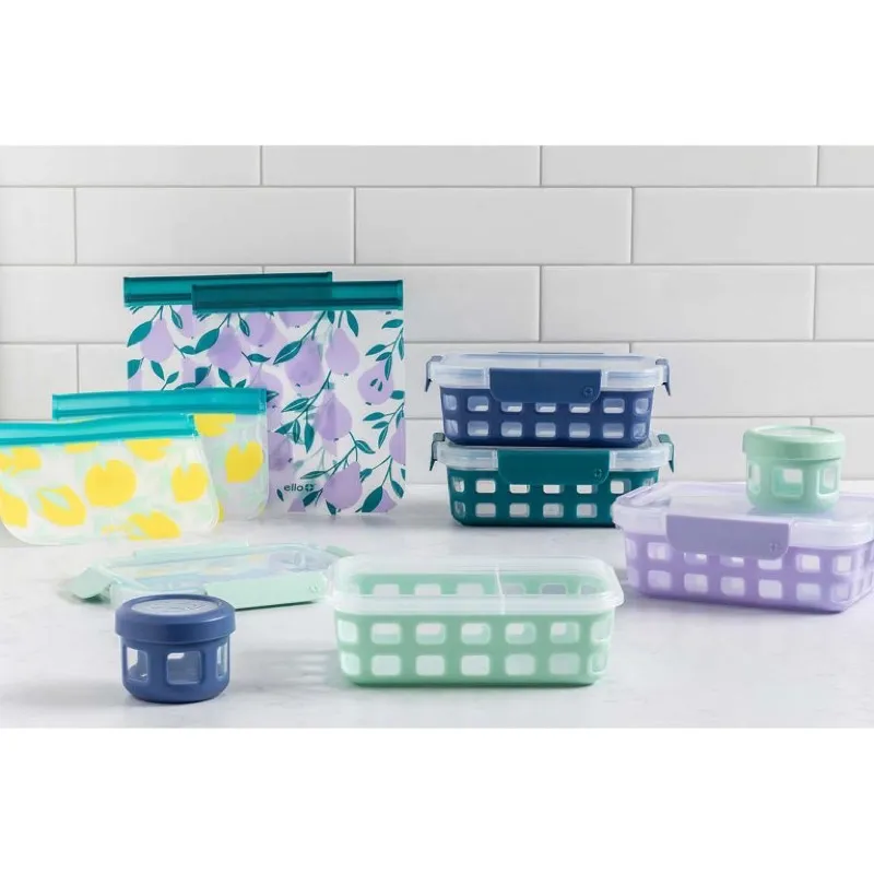 Ello 10pc Plastic Food Storage Container Set with Skid Free Soft Base