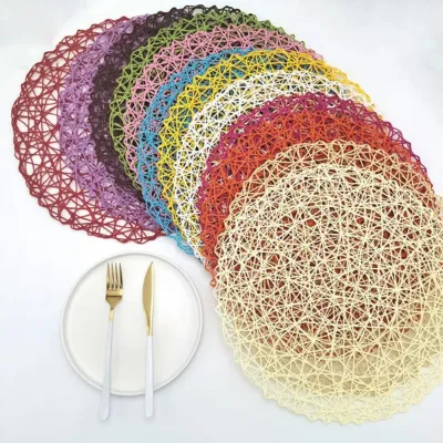 Crochet knitting Round Woven Place Mats Paper Fiber Table Placemats Hollow Decorative Placemat Dinning Place Mats Decor for Home