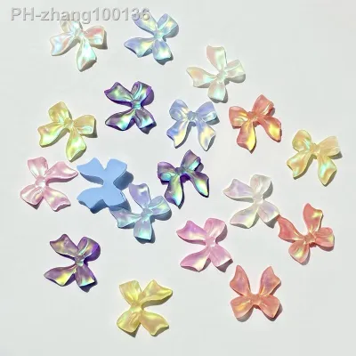 Kawaii 50Pcs 11mm Aurora Bow Nail Art Decoration AB Crystal 3D Resin Nail Charms Nail Parts Rhinestone For Bow Ties Nail 1Bag